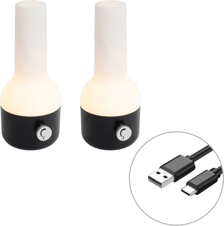 Set mit 2 Outdoor-Tischleuchten Schwarz mit Weiß inkl. wiederaufladbaren led - Haard