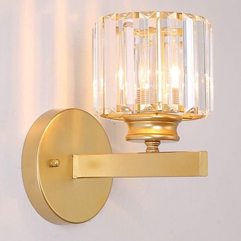 Thumbnail - Gold Kristall Wandleuchte, Runde Lampe, Moderne Kristall Dekorative Wandlampe, Nachttisch Glas Wandlampe, Geeignet für W...