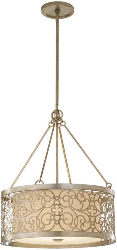 Arabesque - 4 Licht zylindrische Deckenpendelleuchte Silver Leaf, E27 - Elstead