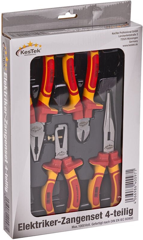 Elektriker Zangenset Zangensatz 4-teilig Griffe isoliert max. 1000 Volt - Kestek
