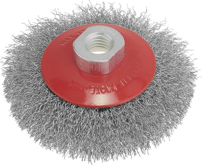 Konische Burste mit gewellten Edelstahldrahten 150mm M14-Anschluss Fervi scf150i