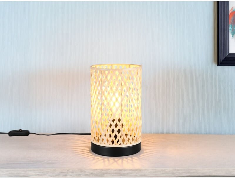 Reality Leuchten - Kleine Tischleuchte laurent Korbgeflecht Lampenschirm aus Bambus, Höhe 23cm