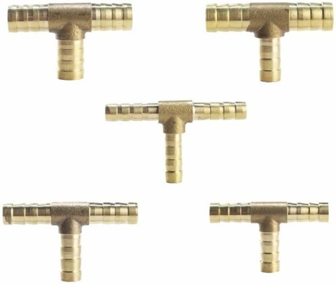 (12 mm) 5 Stück Messing 3-Wege T-förmige Kraftstoffschlauchverschraubung für Druckluft-Gasschläuche