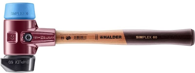 SIMPLEX-Schonhammer, Gummikomposition, mit Standfuß / TPE-soft mit Tempergussgehäuse und hochwertigem Holzstiel D=60 mm ...