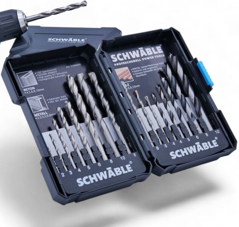 Schwäble - Bohrer-Sortiment 16tlg. Holzbohrer Metallbohrer hss Steinbohrer