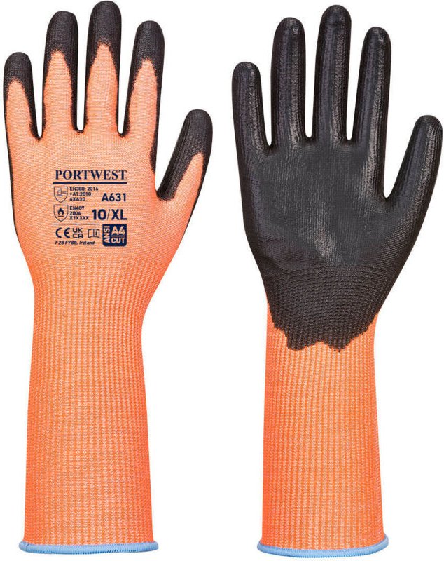 Vis-Tex Schnittschutz-Handschuhe mit langem Bündchen Orange/Schwarz M - Größe 8