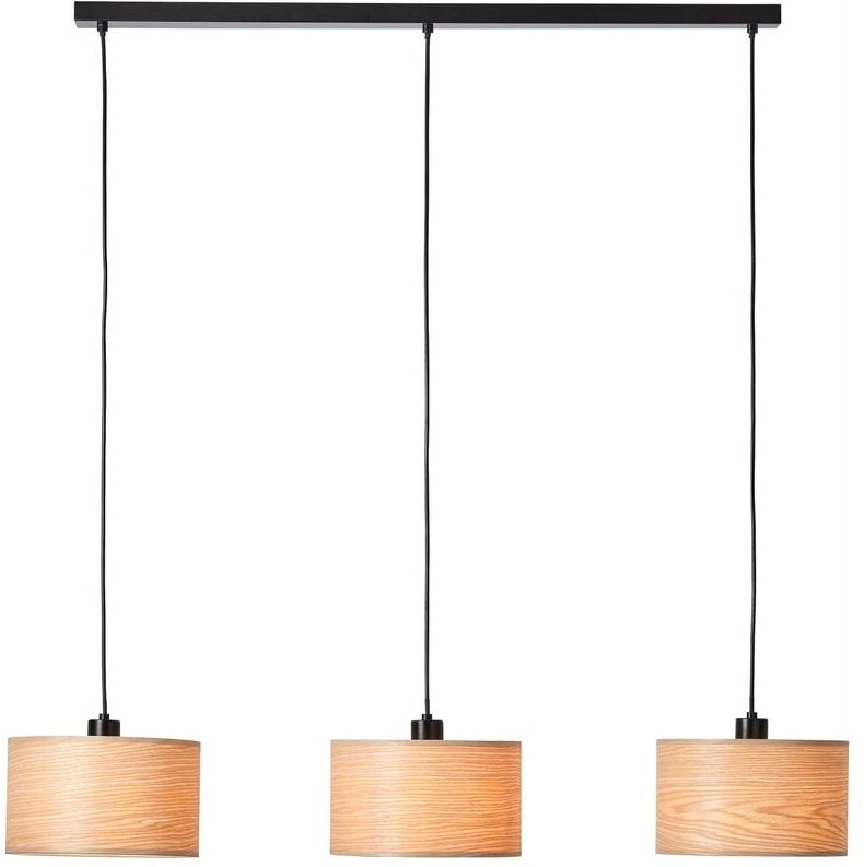 Lampe, Romm Pendelleuchte 3flg holz hell/schwarz, 3x A60, E27, 52W, Kabel kürzbar / in der Höhe einstellbar - Brilliant
