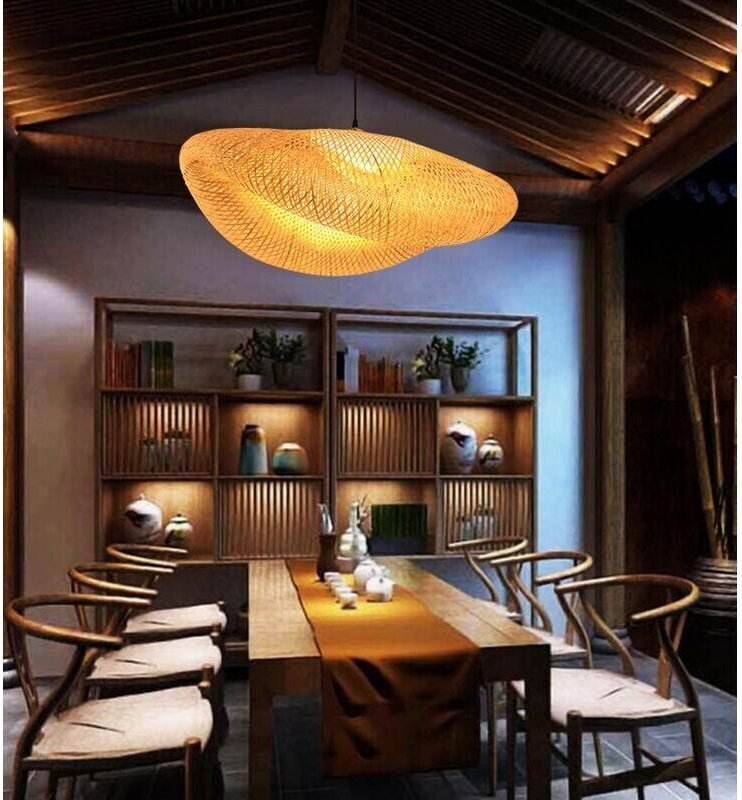 Lampada a sospensione vintage intrecciata, lampada a sospensione in rattan naturale di bambù intrecciato, creativa, nost...