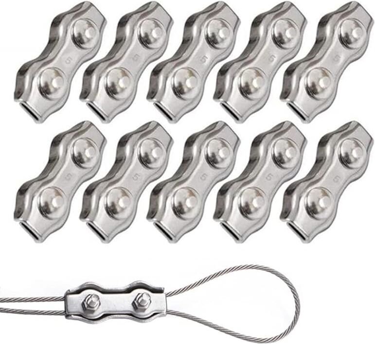 10 Stück Duplex-Clips M5 Drahtseilklemmen Edelstahl 304 Duplex-Klemmen für 5 mm Drahtseil-Takelage