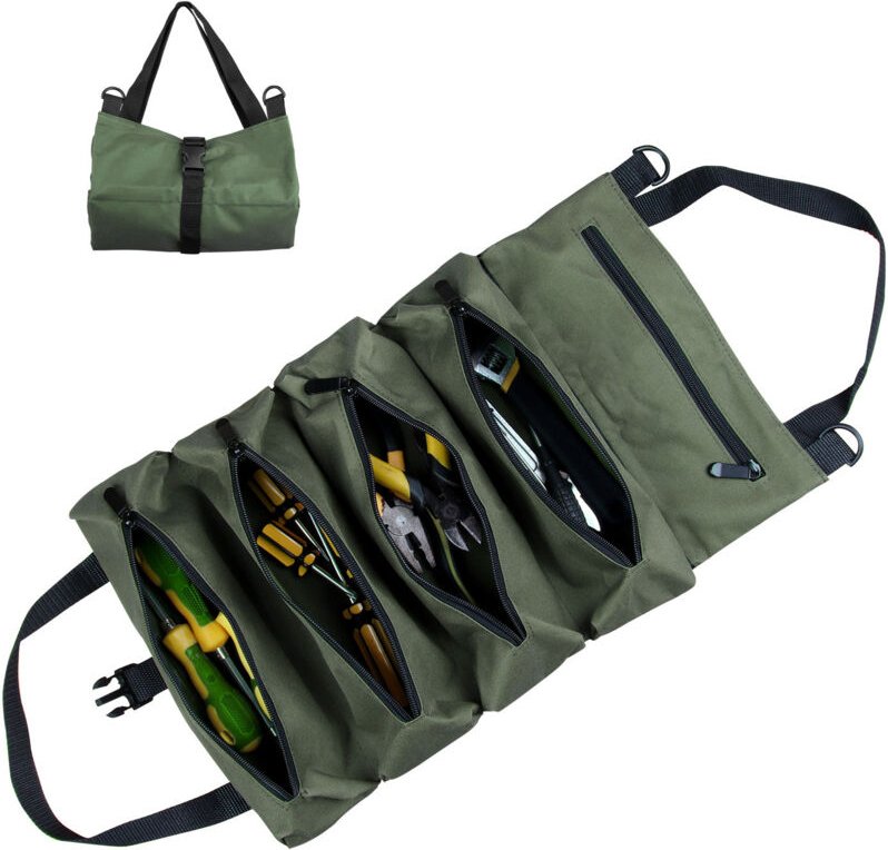 Werkzeugrolle, Schraubenschlüsseltasche, multifunktionale Werkzeugrolle mit 5 Reißverschlusstaschen