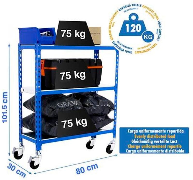Simonrack Mobile Metallregal Blau 3 Ebenen