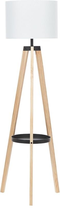 Thumbnail - Stehlampe Weiß / Hellbraun 149 cm Kiefernholz Beine Poly-Baumwolle runder Stoffschirm Dreibeinig langes Kabel mit Schalt...