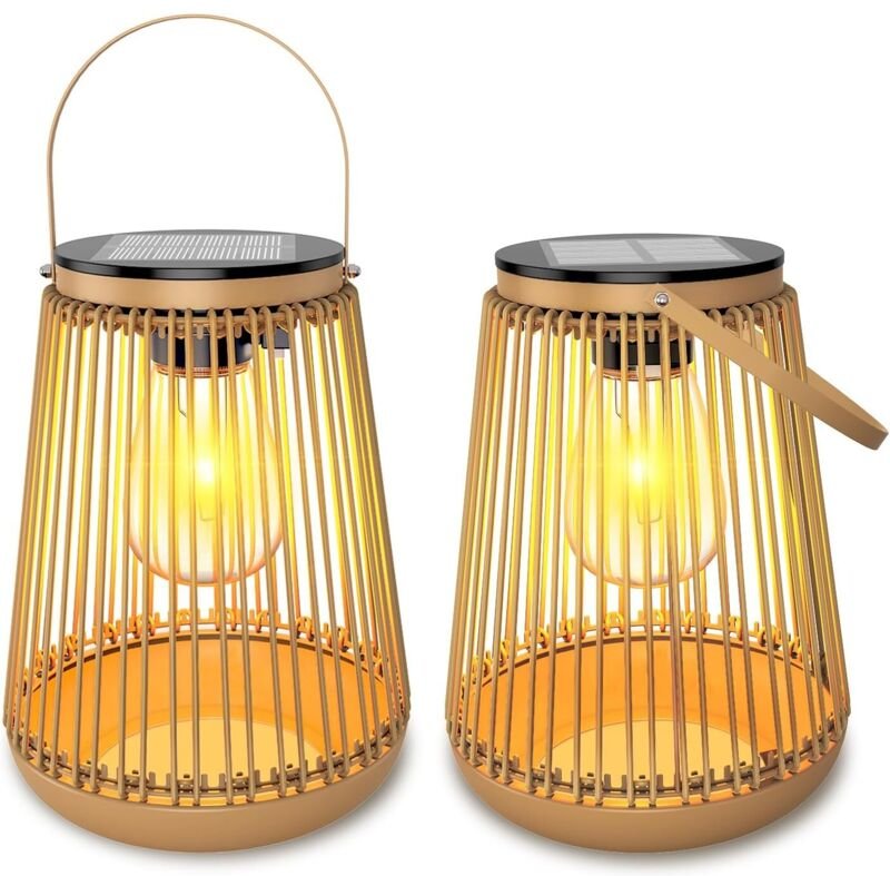 Solarleuchten für den Außenbereich, 2er-Pack Solarlaternen, Gartendekoration für den Außenbereich mit warmweißen LED-Bir...