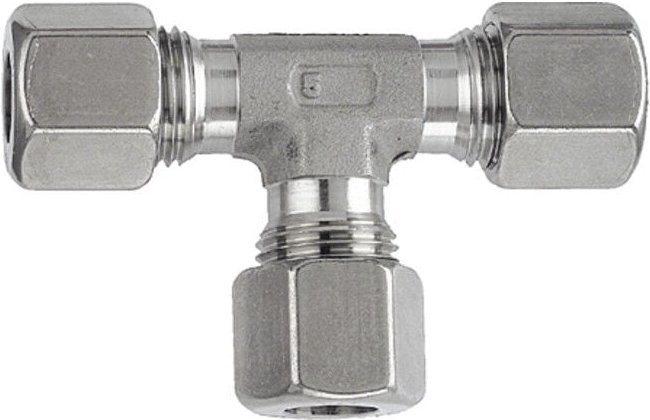 Riegler T-Verschraubung, Rohr-Außen-Ø 12 mm, Edelstahl 1.4571, 315 bar