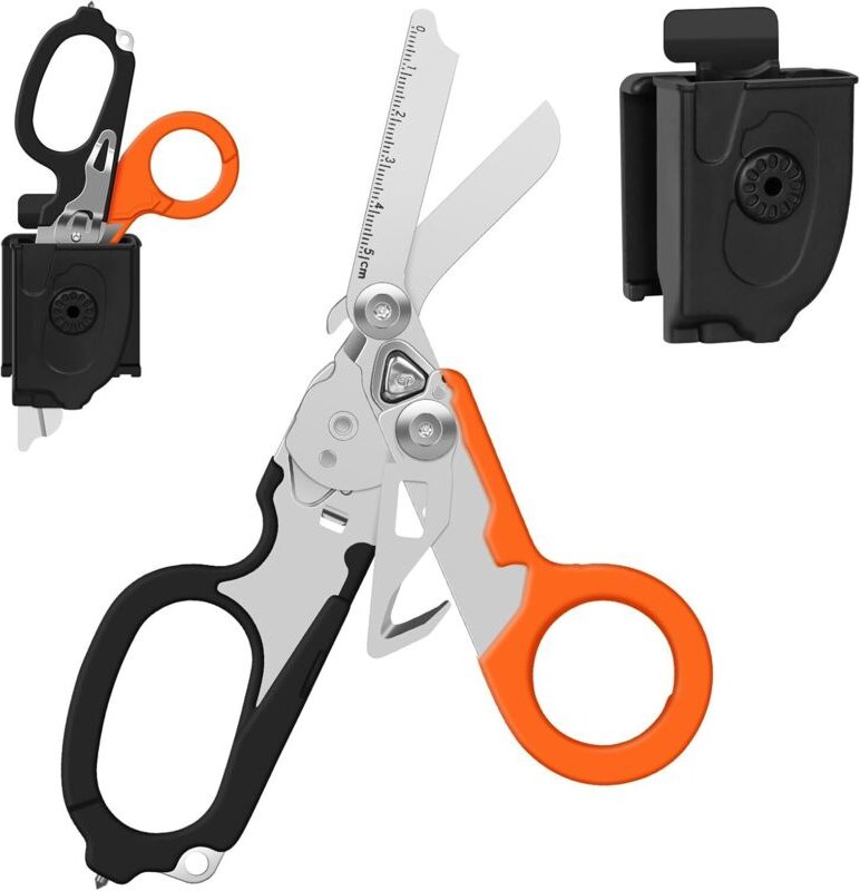 Trauma-Schere, Notfall-Schere, Edelstahl-Klappscherenzange (Orange-Schwarz)