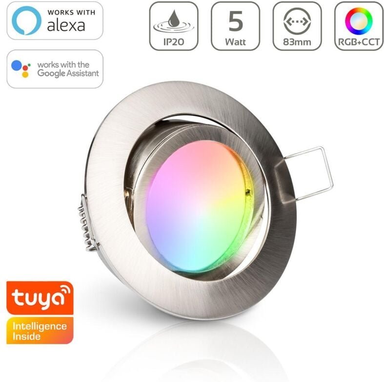 Einbauspot IP20 rund schwenkbar Bajonettverschluss - Farbe: Edelstahl-gebürstet - LED Leuchtmittel: GU10 5W RGB+CCT Smar...