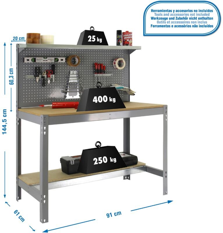 Simonrack Pro Arbeitsbank grau robust 400 kg Tragfähigkeit