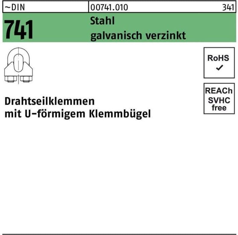 Thumbnail - Drahtseilklemme DIN 741 U-förmig 11 MM / M 8 Stahl galvanisch verzinkt