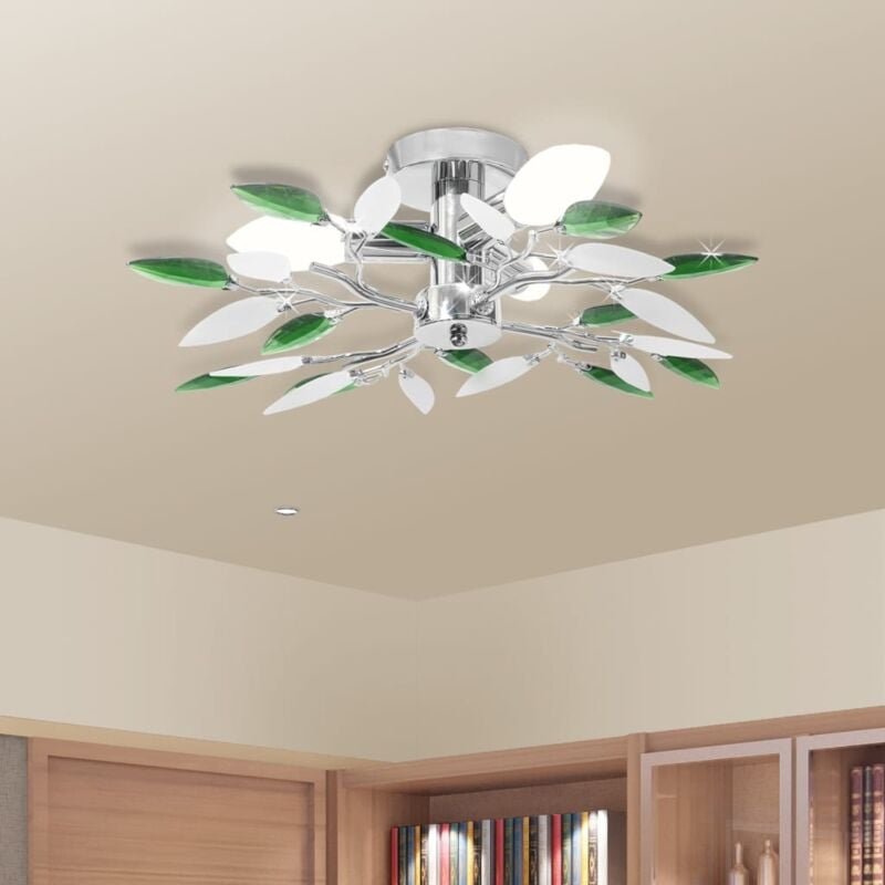 Thumbnail - Deckenleuchte Weiße & Grüne Acrylglas-Blätter 3 × E14-Lampen CFW367060