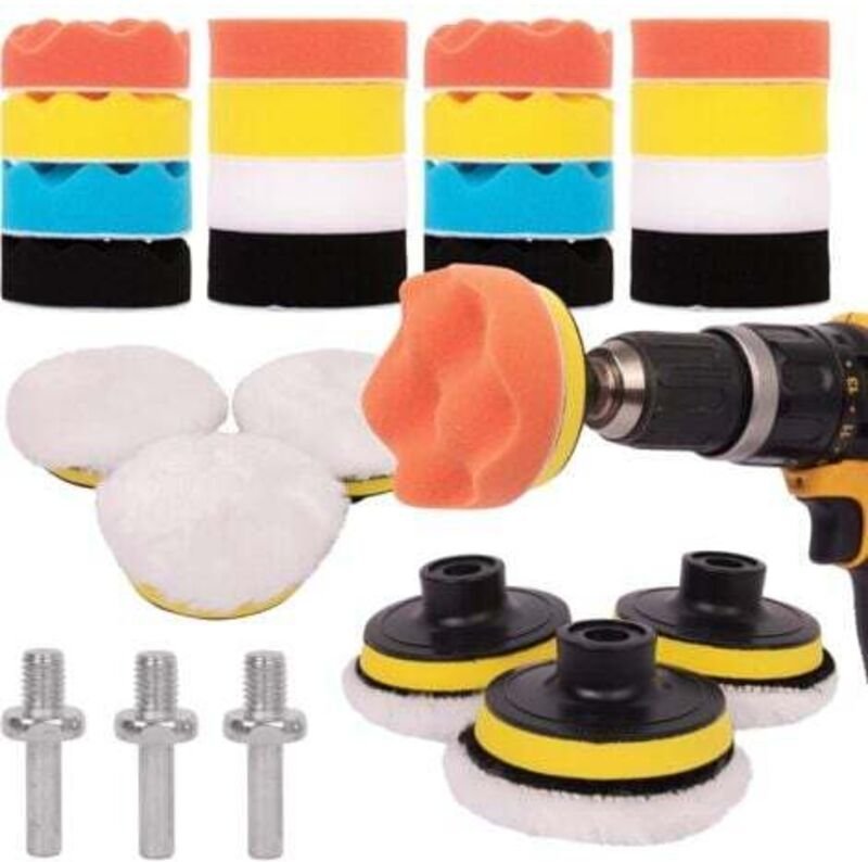 25er-Pack 3-Zoll-Polierschwamm-Set für Autodetails – Polierpads für M10/M14-Bohrer, Akkuschrauber und Polierer – verschi...