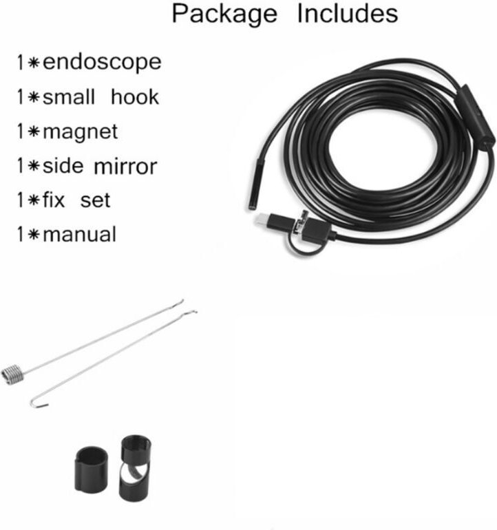 USB-Endoskopkamera, 720p, IP67 wasserdicht, 8-mm-Sonde, Inspektionskamera, 10 m langes, halbstarres Kabel mit 6 LEDs, Ty...