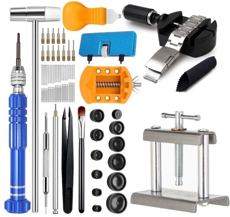 Uhrenreparatursets, Uhrenpresswerkzeuge, Uhrenbatteriewechselwerkzeuge, Sets zum Entfernen von Armbandgliedern, Gehäuseö...