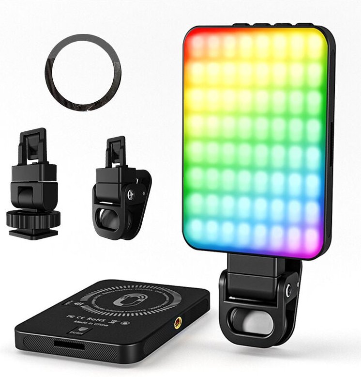Leistungsstarkes, wiederaufladbares LED-Videolicht zum Anklipsen mit verstellbarem Clip vorne und hinten, 3 Beleuchtungs...