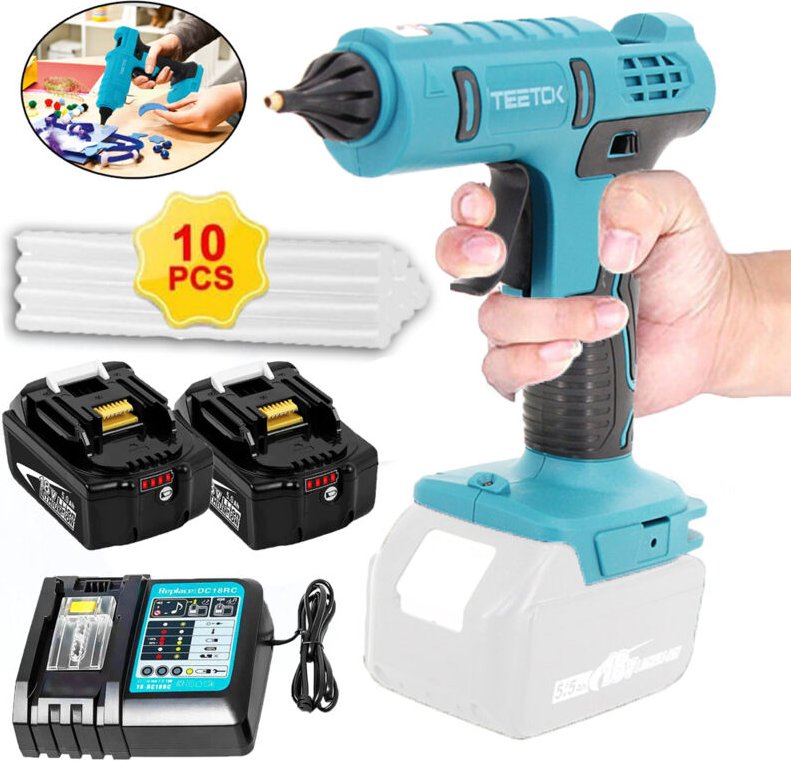 Klebepistole, kabellose Klebepistole,18-V-Lithium-Akku-Heißklebepistole ohne Tropfen + 10 Stück 11-mm-Klebestifte für DI...