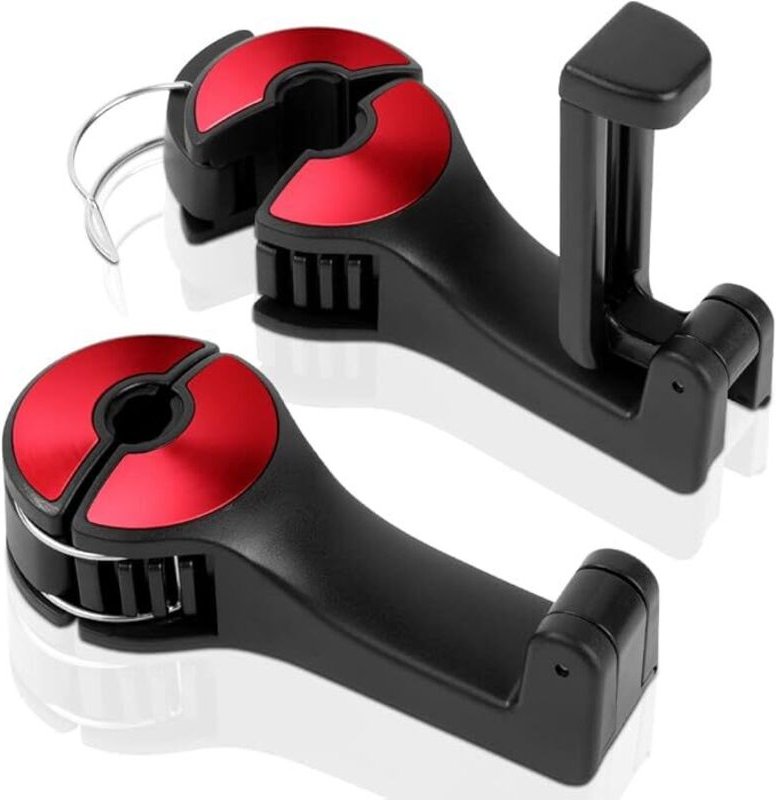 Auto Kopfstützen Haken, 2 Stück 2 in 1 Autositzhaken mit Handyhalterung 360° Versteckter Haken Drehbar Einstellbar Multi...