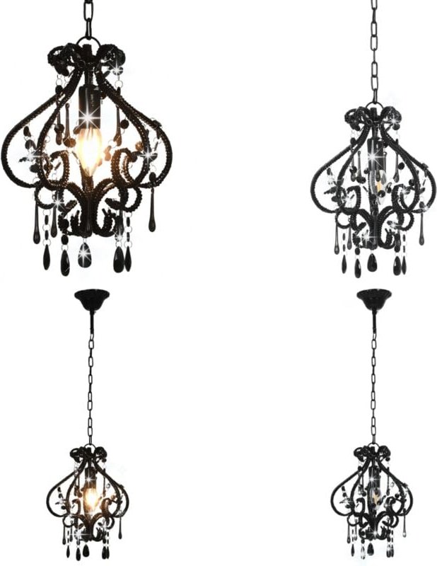 Deckenleuchte mit Perlen Schwarz Rund E14 - Dekorleuchte - Pendelleuchte - Wohnzimmer Deko - Schlafzimmer Deko - Moderne...