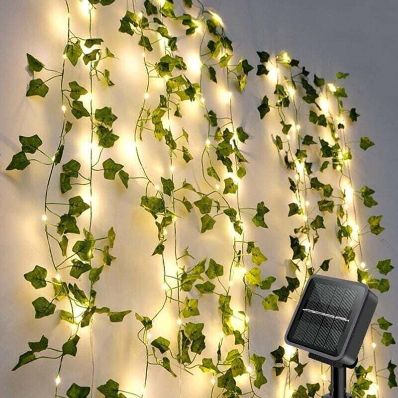 Solar-Lichterkette für den Außenbereich, künstliche Efeu-Solar-Lichterkette, 10 m, 100 LEDs, wasserdichte Lichterkette, ...