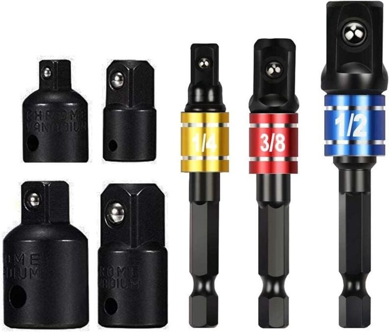 7-teiliger Steckschlüssel-Adapter 1/2 3/8 1/4 Sechskant-Bohrer-Adapter-Set, Mutternschlüssel-Reduzierstück, Steckschlüss...