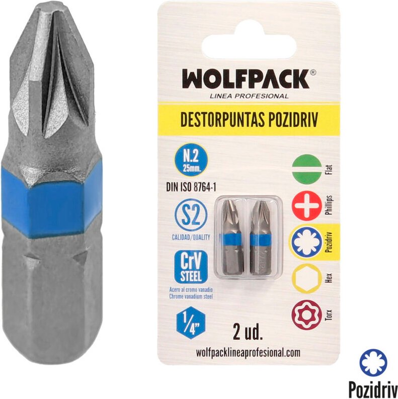 Pozidriv Bit-Entferner Nr. 2 (2 Stück) S2 Chrom-Vanadium-Stahl