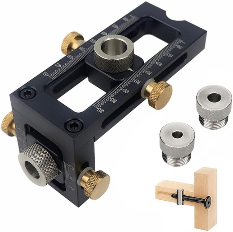 Sollbry 2-in-1 verstellbare Holzbearbeitungs-Schraublehre, Dübelführungsset, 4 Löcher 6/8/10/12 mm Holzbearbeitungslehre...