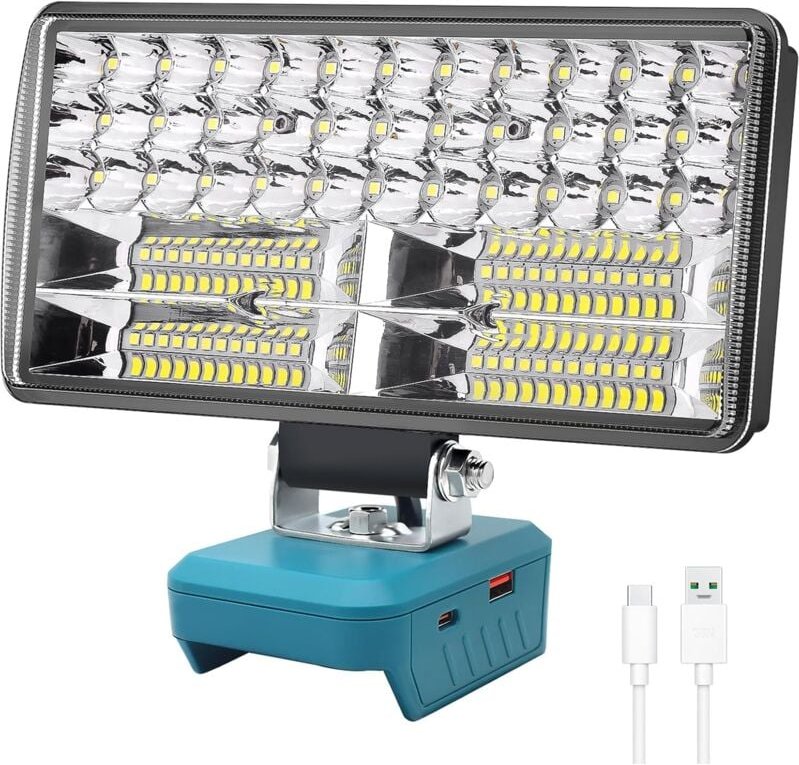 Leuchte kompatibel mit Makita 18 v, kabellose LED-Arbeitsleuchte, 38 w, 6000 lm, wiederaufladbare Taschenlampe mit Unter...
