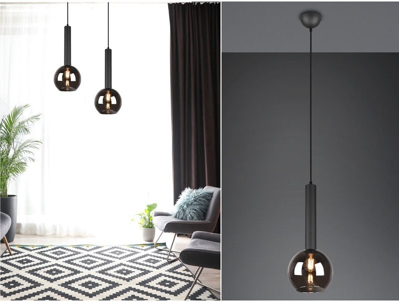 Trio Lighting - Pendelleuchte clayton Industrial einflammig Rauchglas Glaskugel, ø 20cm