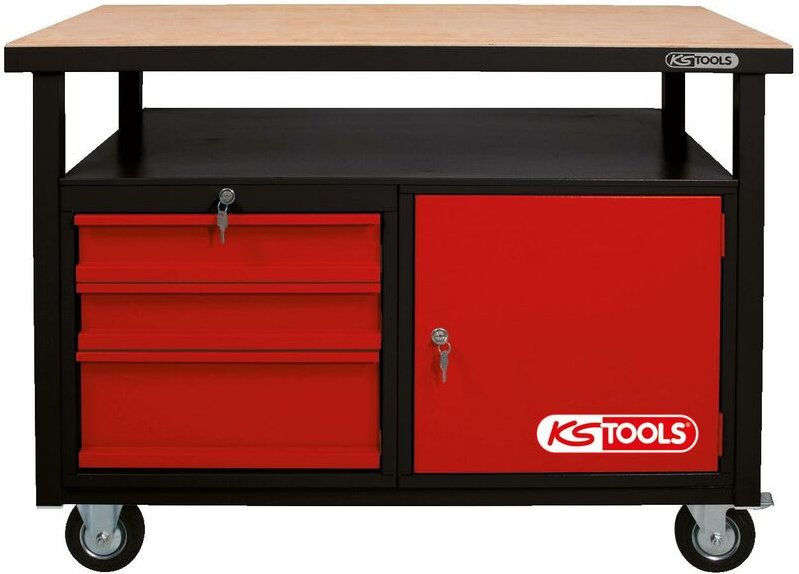 Fahrbare Werkbank mit 3 Schubladen und 1 Tür