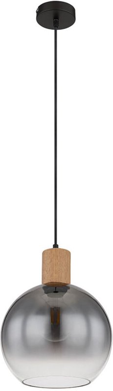 Pendelleuchte Esstisch Holz Esstischlampe Industrial Esszimmerlampe Hängeleuchte, Metall Glas rauch, 1x E27 Fassung, DxH...