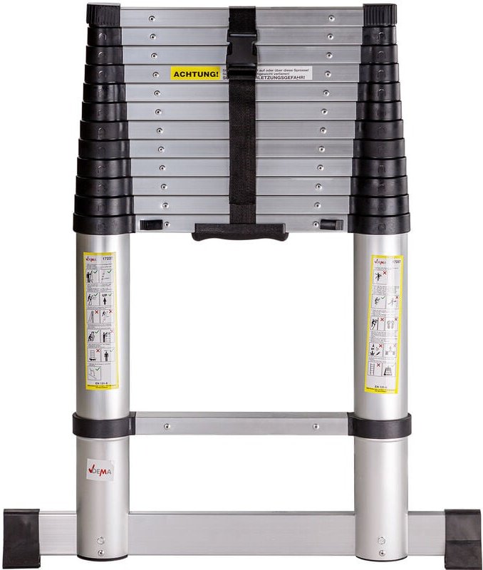 Dema - Teleskopleiter Trittleiter 3,80 m max. belastbar 150 kg Steigungsmaß max. 30cm