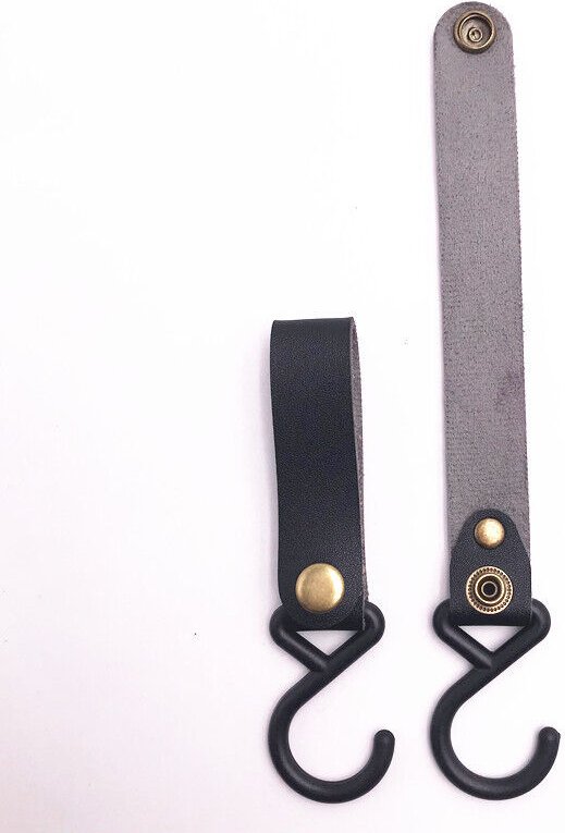 Lntyq - S-Haken aus Leder – 8er-Set S-förmiger Haken aus Metall zum Aufhängen, schwarzer Campinghaken aus Leder, für Cam...