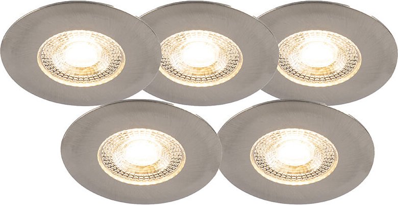 Qazqa - Set mit 5 Einbaustrahlern Silber 3-Stufen-Dimmbar IP44 - Ulo