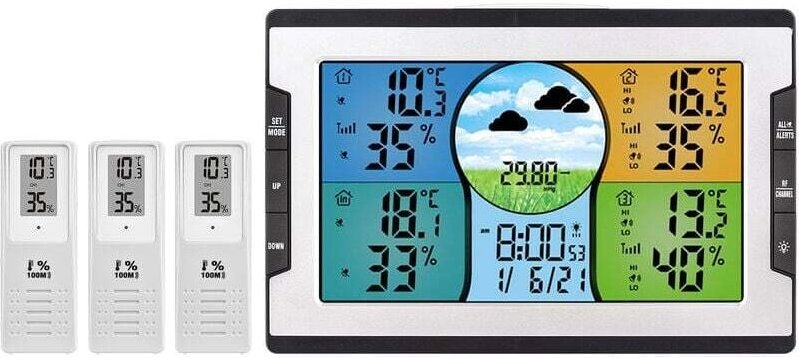 Estación meteorológica digital con 3 sensores remotos, 100 m (328 pies) de temperatura y humedad para interiores y exter...