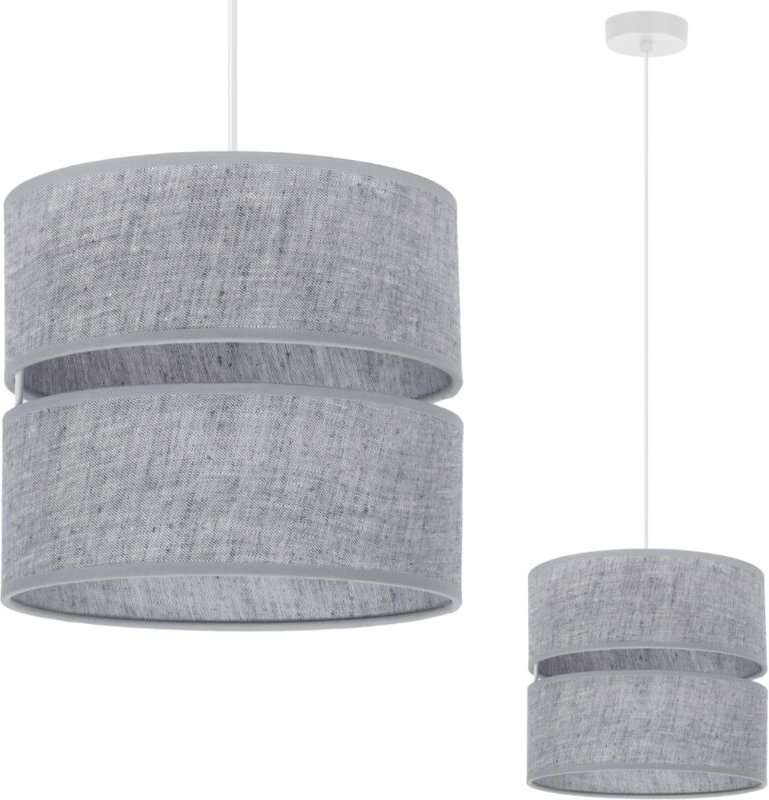 Thumbnail - Duo Leinen Hängelampe Weiss 1 Flacher Grauer Lampenschirm L04 20cm