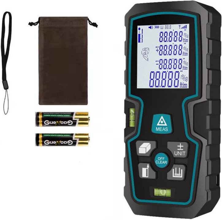 50-Meter-Laser-Entfernungsmesser – Misst Entfernung/Volumen/Fläche, Libelle, hintergrundbeleuchtetes LCD-Display, tragba...