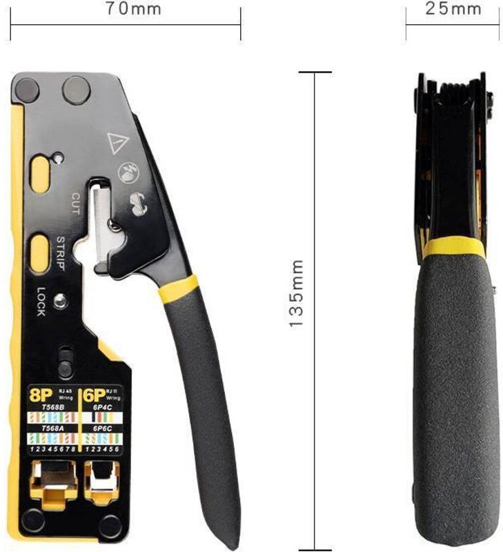 Geeignet für gerade RJ45-Kabel und RJ45 RJ12 RJ11 8P 6P Standard-Netzwerkstecker, Crimpen, Abisolieren und Schneiden von...