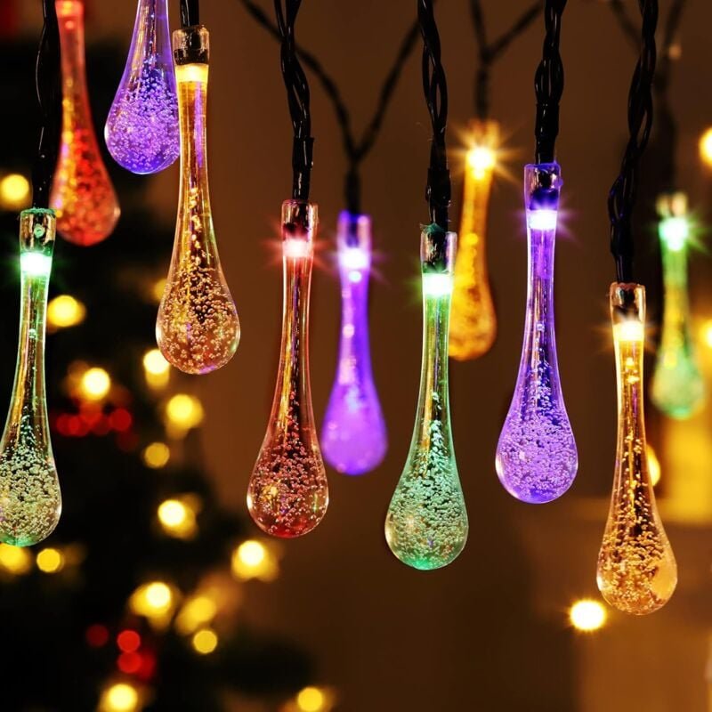 Thumbnail - Weihnachtslichtgirlanden, Weihnachts-Solar-Außenlichtgirlande, mehrfarbig, Guinguette 40 led, 6,8 m, Wassertropfen-Licht...
