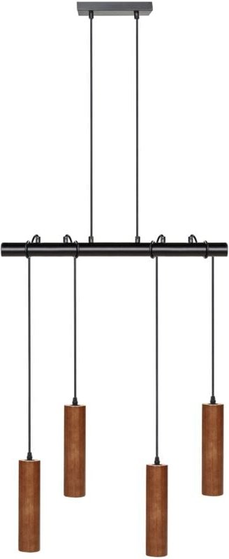 Hängelampe Dunkles Holz / Schwarz aus Eichenholz 4-Flammig Modernes Design Pendelleuchte für Esszimmer Esstisch Wohnzimm...