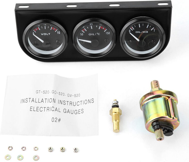 Zoternen - 3-in-1-Dreifachmessgerät-Set, Voltmeter, Wassertemperatur, Öldruckmesser, Drehzahlmesser