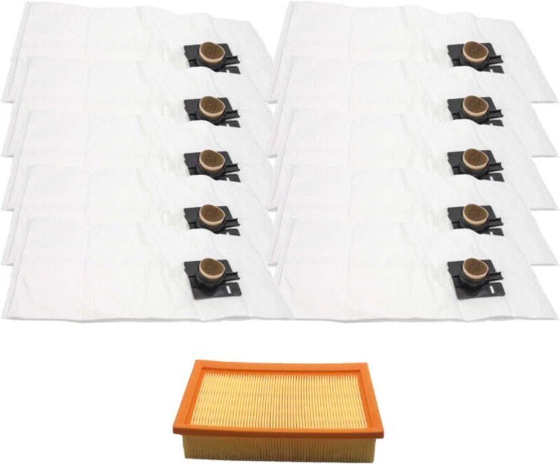 Set: Vlies Staubsaugerbeutel (10 Stück) + Lamellenfilter kompatibel mit Rowenta zr 81, Festool 452923 500558, Kränzle 45...