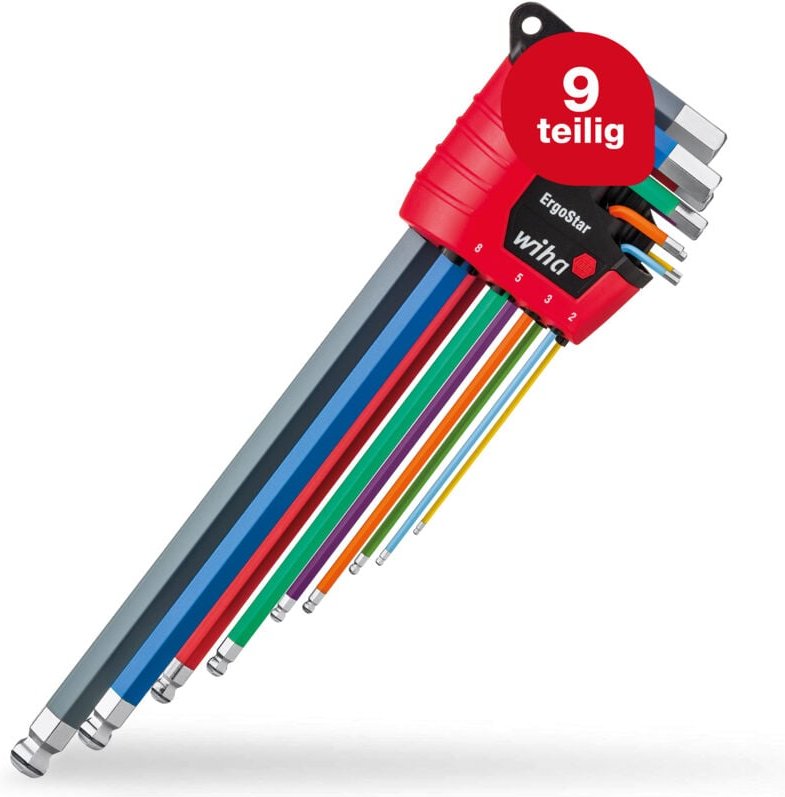 Stiftschlüssel Set 9-tlg. im ErgoStar Halter i Sechskant-Kugelkopf MagicRing® i 1,5 mm - 10 mm i farbig leuchtend i Wink...